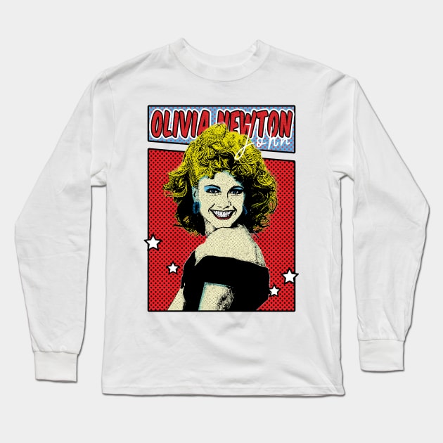 Olivia Newton John Pop Art Comic Style Long Sleeve T-Shirt by Flasher